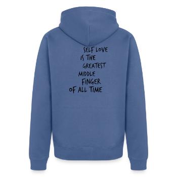 Funny Lustig Witzig Cool Neu Cooler Spruch Sprüche - Unisex Premium Bio Zip Hoodie - Taubenblau - Hinten - Nico (187cm)
