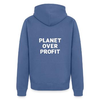 Citation militant écologiste Planet over profit - Veste à capuche bio Premium Unisexe - bleu pigeon - Dos - Nico (187cm)