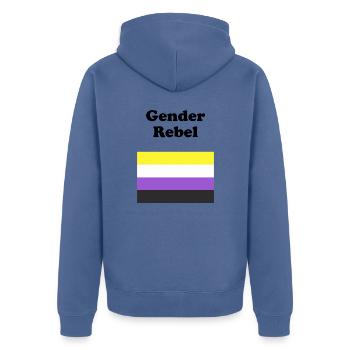 Nicht-binäre Flagge Geschlecht Rebell - Unisex Premium Bio Zip Hoodie - Taubenblau - Hinten - Nico (187cm)