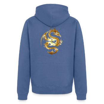 Goldener Chinesischer Drache Geschenk Idee - Unisex Premium Bio Zip Hoodie - Taubenblau - Hinten - Nico (187cm)