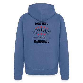 Handball sportif virus - Veste à capuche bio Premium Unisexe - bleu pigeon - Dos - Nico (187cm)
