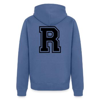 Letter R Team Football Baseball Basketball University - Unisex Premium Organic Zip Hoodie - stone blue - Back - Nico (187cm)
