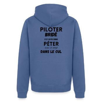 Pilote moto humour - Veste à capuche bio Premium Unisexe - bleu pigeon - Dos - Nico (187cm)