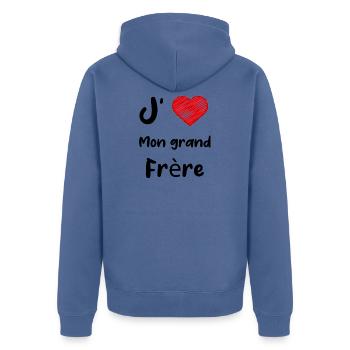 J aime mon grand frère - Veste à capuche bio Premium Unisexe - bleu pigeon - Dos - Nico (187cm)
