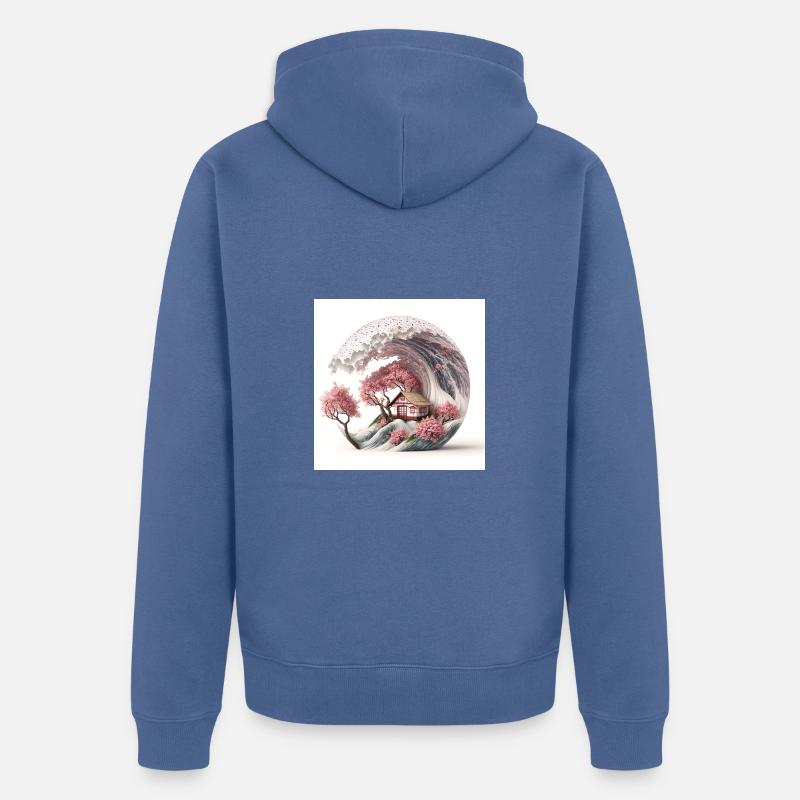 Vague de Sakura - Veste à capuche bio Premium Unisexe - bleu pigeon