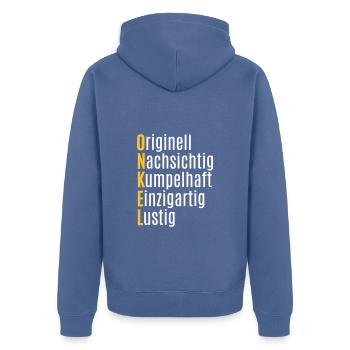Onkel Geschenk lustig von Neffe Nichte - Unisex Premium Bio Zip Hoodie - Taubenblau - Hinten - Nico (187cm)