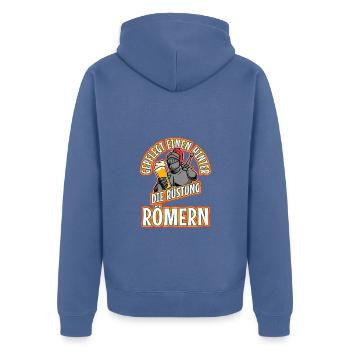 Gepflegt einen hinter die Rüstung Römern - Unisex Premium Bio Zip Hoodie - Taubenblau - Hinten - Nico (187cm)