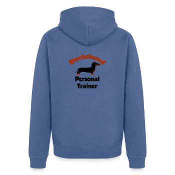 Dachshund - Personal Trainer - Unisex Premium Organic Zip Hoodie - stone blue - Back - Nico (187cm)