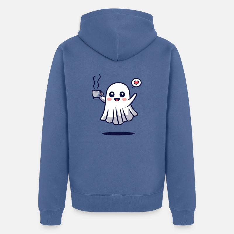 Halloween Ghost aime le café - Veste à capuche bio Premium Unisexe - bleu pigeon