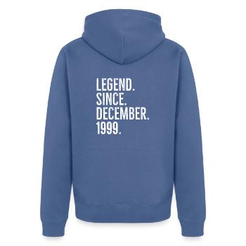 Légende depuis décembre 1999 - Veste à capuche bio Premium Unisexe - bleu pigeon - Dos - Nico (187cm)