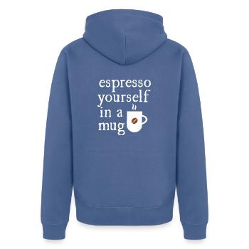 espresso yourself in a mug - Unisex Premium Organic Zip Hoodie - stone blue - Back - Nico (187cm)