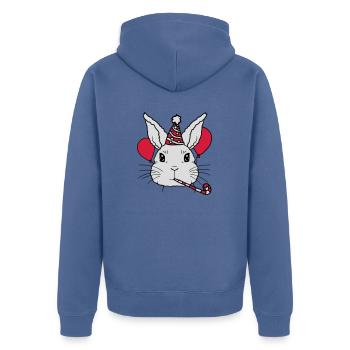 Birthday Child Rabbit Tröte Party Hat - Unisex Premium Organic Zip Hoodie - stone blue - Back - Nico (187cm)