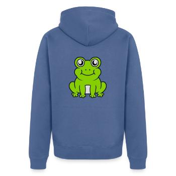Small seated sweet frog - Unisex Premium Organic Zip Hoodie - stone blue - Back - Nico (187cm)