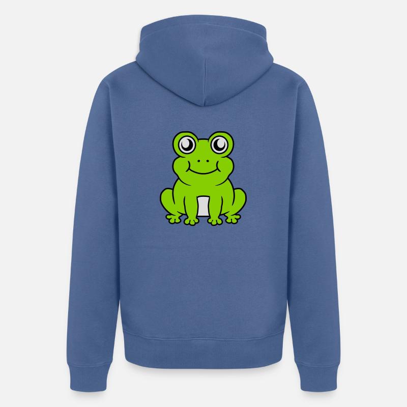 Kleiner sitzender süßer Frosch - Unisex Premium Bio Zip Hoodie - Taubenblau