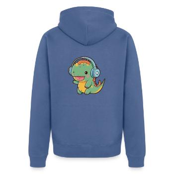 Kawaii Cute Happy Colorful Dino avec des écouteurs - Veste à capuche bio Premium Unisexe - bleu pigeon - Dos - Nico (187cm)