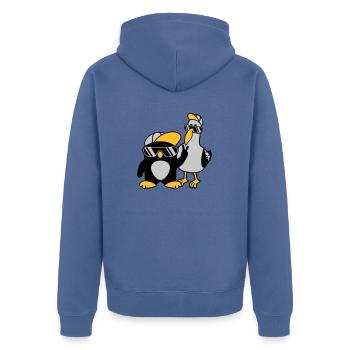 Möwe Pinguin 2 Freunde - Unisex Premium Bio Zip Hoodie - Taubenblau - Hinten - Nico (187cm)