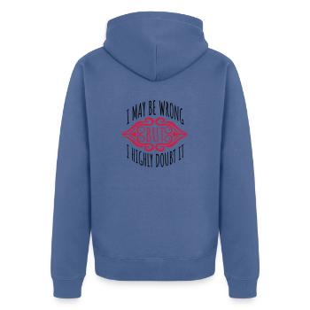 I may be wrong - Unisex Premium Organic Zip Hoodie - stone blue - Back - Nico (187cm)