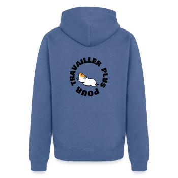 TRAVAILLER PLUS POUR - Veste à capuche bio Premium Unisexe - bleu pigeon - Dos - Nico (187cm)
