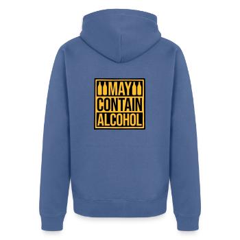 Hinweis May Contain Alcohol - Unisex Premium Bio Zip Hoodie - Taubenblau - Hinten - Nico (187cm)