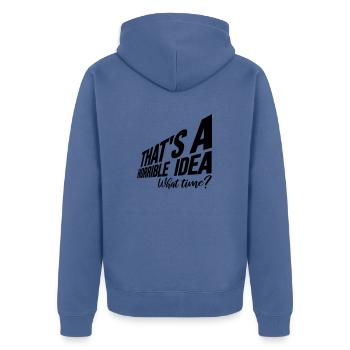 Thats a horrible Idea - Unisex Premium Organic Zip Hoodie - stone blue - Back - Nico (187cm)