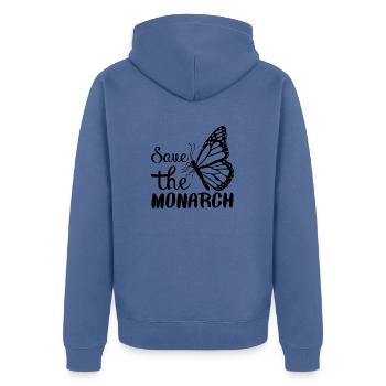Save The Monarch - Unisex Premium Bio Zip Hoodie - Taubenblau - Hinten - Nico (187cm)