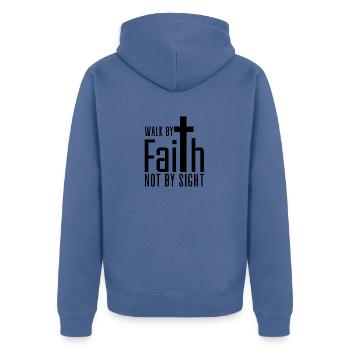 Walk By Faith Not By Sight - Unisex Premium Organic Zip Hoodie - stone blue - Back - Nico (187cm)
