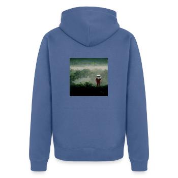 Lonely Voyager 034 - Unisex Premium Bio Zip Hoodie - Taubenblau - Hinten - Nico (187cm)