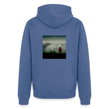 Lonely Voyager 049 - Unisex Premium Bio Zip Hoodie - Taubenblau - Hinten - Nico (187cm)