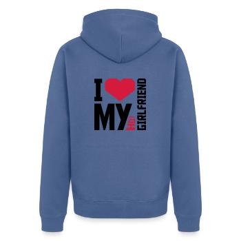 J’aime ma petite amie - Veste à capuche bio Premium Unisexe - bleu pigeon - Dos - Nico (187cm)