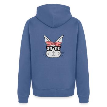 Visage de lapin nerd féminin - Veste à capuche bio Premium Unisexe - bleu pigeon - Dos - Nico (187cm)