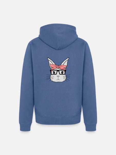 Female Nerd Rabbit Face - Unisex Premium Organic Zip Hoodie - stone blue