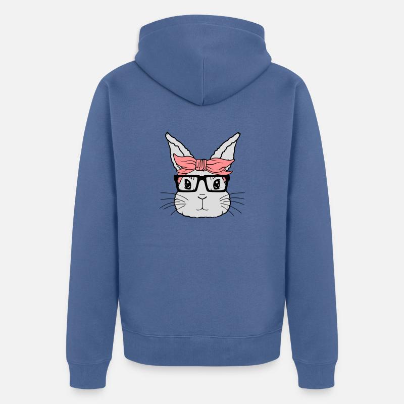 Visage de lapin nerd féminin - Veste à capuche bio Premium Unisexe - bleu pigeon