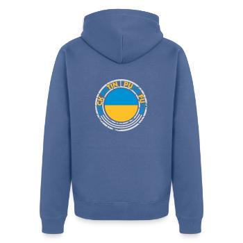 Conception du logo Puck Futin - Veste à capuche bio Premium Unisexe - bleu pigeon - Dos - Nico (187cm)