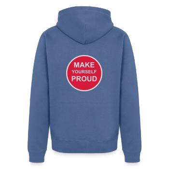make yourself proud Zitat - Unisex Premium Bio Zip Hoodie - Taubenblau - Hinten - Nico (187cm)