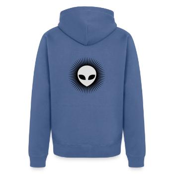 Strahlen Alien Kopf grau - Unisex Premium Bio Zip Hoodie - Taubenblau - Hinten - Nico (187cm)