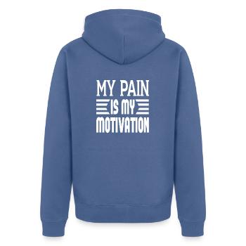 Ma douleur est ma motivation - Veste à capuche bio Premium Unisexe - bleu pigeon - Dos - Nico (187cm)