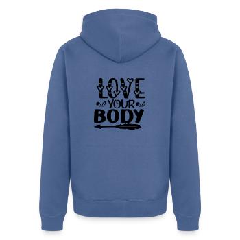 Aimez votre corps - Veste à capuche bio Premium Unisexe - bleu pigeon - Dos - Nico (187cm)