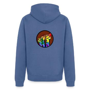 Poings4b LGBT - Veste à capuche bio Premium Unisexe - bleu pigeon - Dos - Nico (187cm)