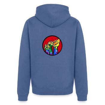 Fists4a LGBT - Unisex Premium Bio Zip Hoodie - Taubenblau - Hinten - Nico (187cm)