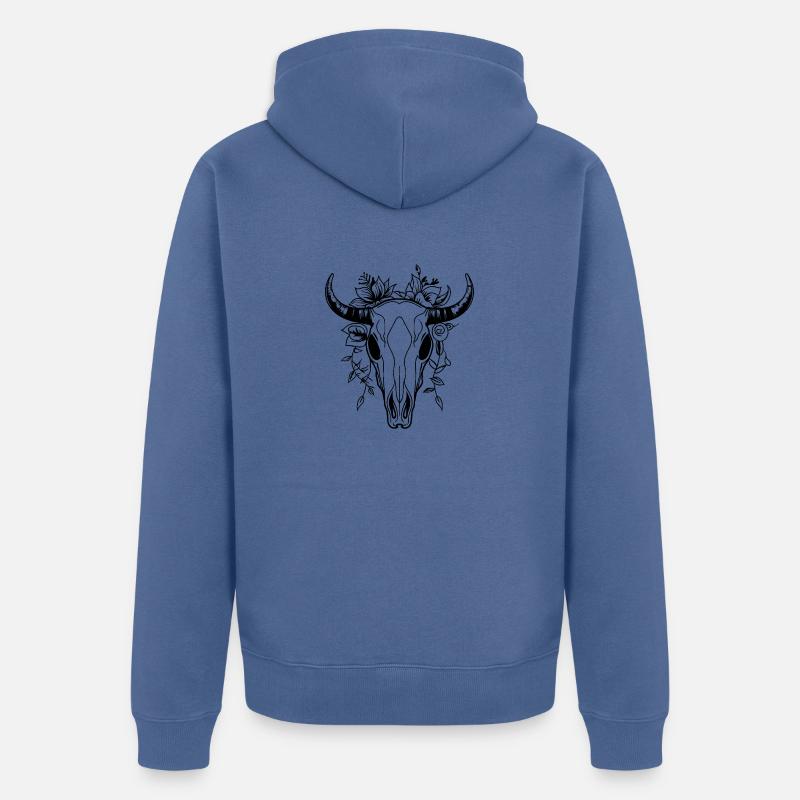 Crâne de vache Boho - Veste à capuche bio Premium Unisexe - bleu pigeon