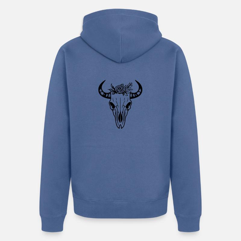 Crâne de vache Boho - Veste à capuche bio Premium Unisexe - bleu pigeon