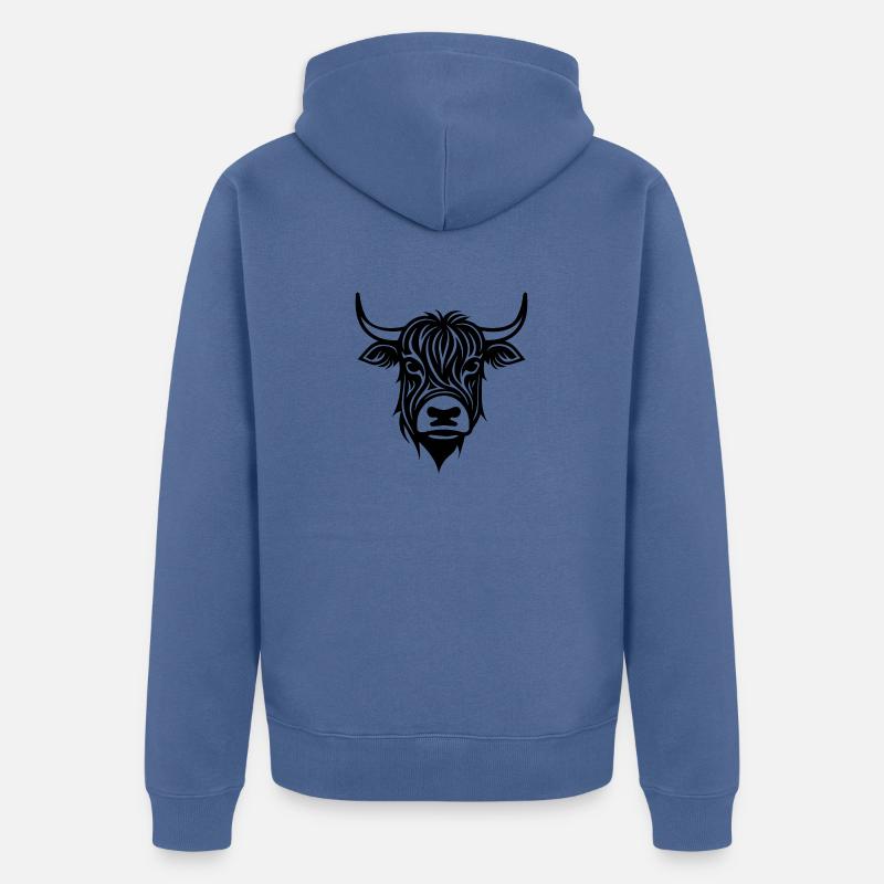 Vache écossaise des Highlands - Veste à capuche bio Premium Unisexe - bleu pigeon