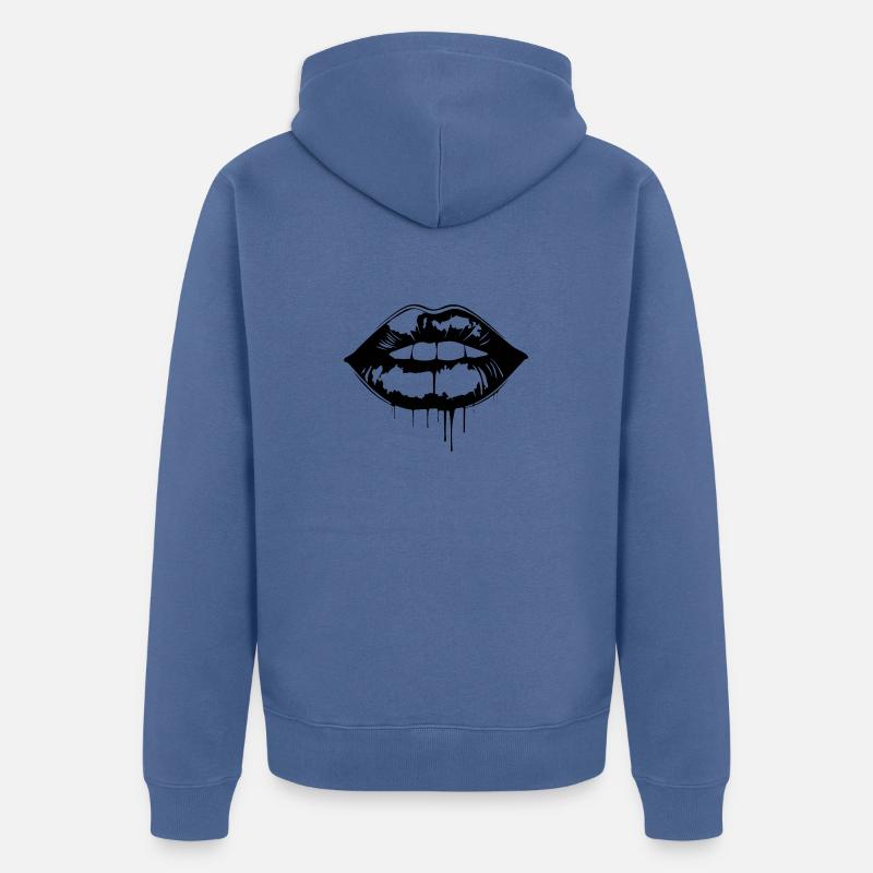 Lèvres, bouche, baisers lèvres - Veste à capuche bio Premium Unisexe - bleu pigeon