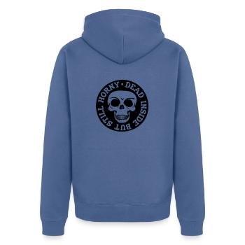 dead inside but horny - Unisex Premium Bio Zip Hoodie - Taubenblau - Hinten - Nico (187cm)