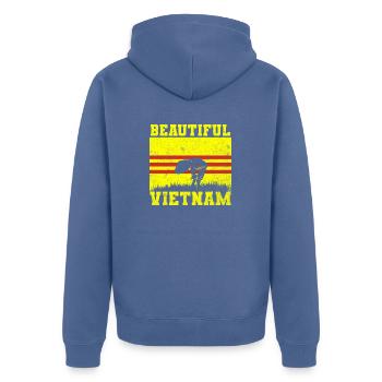 Vietnam Viet Bauern Reisfeld Flagge I Geschenk - Unisex Premium Bio Zip Hoodie - Taubenblau - Hinten - Nico (187cm)