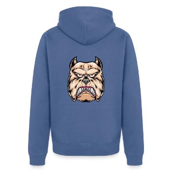 Sérieux-Dangereux Chien T-SHIRT Premium, Dangerous - Veste à capuche bio Premium Unisexe - bleu pigeon - Dos - Nico (187cm)