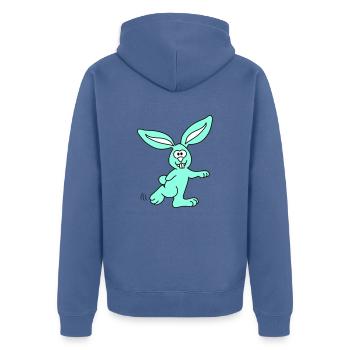 Rabbit | Hase | Vectorgraphic 3colors - Unisex Premium Bio Zip Hoodie - Taubenblau - Hinten - Nico (187cm)