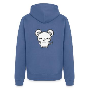 Kawaii Cute Happy Mouse - Unisex Premium Organic Zip Hoodie - stone blue - Back - Nico (187cm)