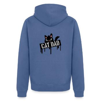 Cat Father Stamp Logo - Unisex Premium Organic Zip Hoodie - stone blue - Back - Nico (187cm)