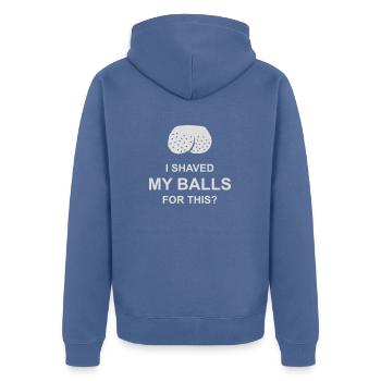 Je me suis rasé les couilles - Veste à capuche bio Premium Unisexe - bleu pigeon - Dos - Nico (187cm)